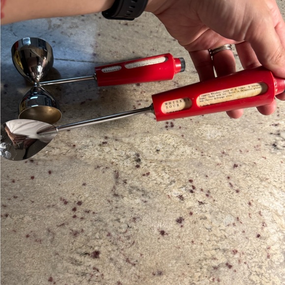 Mid-Century Vermouth Red and Silver Bar Tool Set - Picture 5 of 8